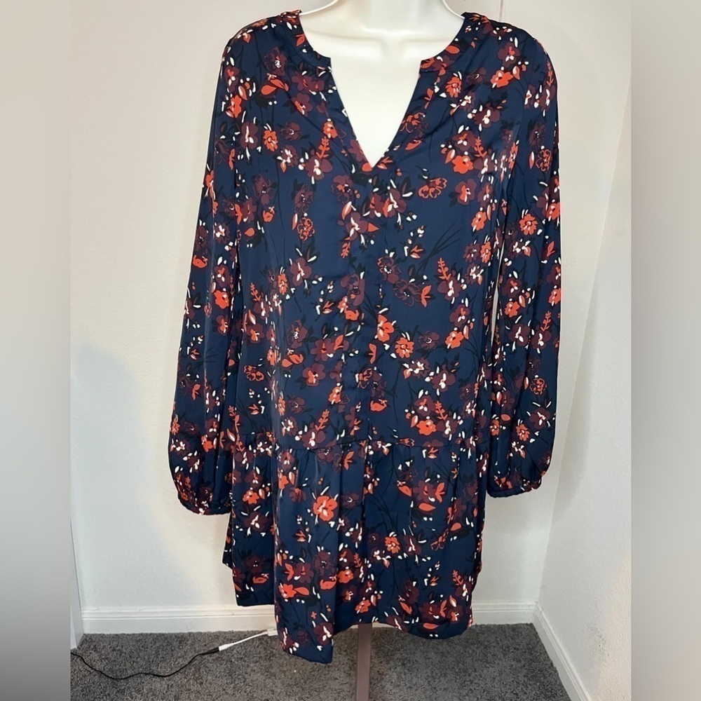 Abercrombie & Fitch baby blue red floral long sleeve dress with bottom tier XS